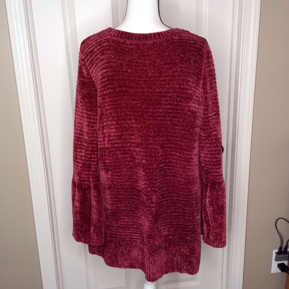 LC Lauren Conrad Rust Chenille Bell Sleeve Sweater Cardigan Sz Small - Picture 4 of 6